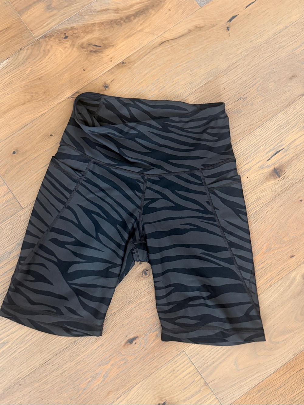 High-Waist Black Zebra Print Women’s Workout Biker Shorts